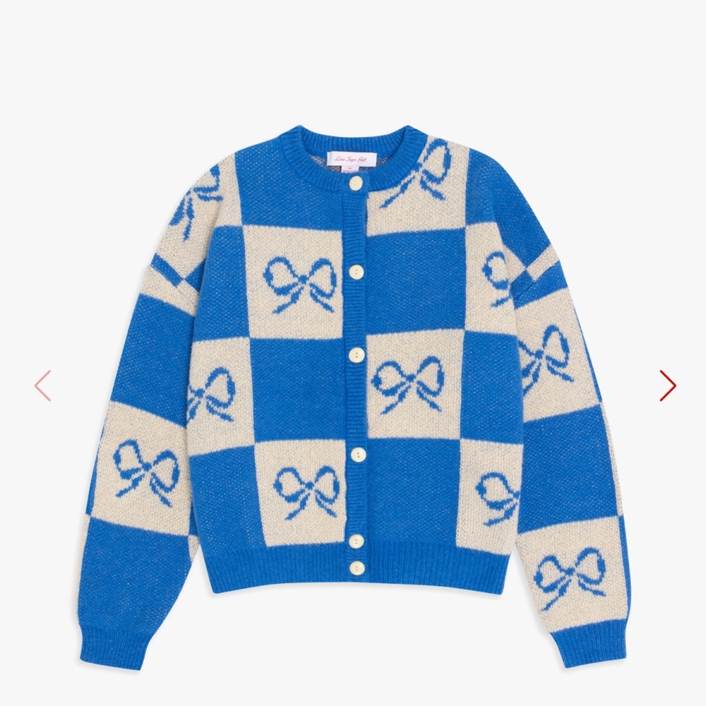 LISA SAYS GAH Lauden Sweater — Blue and White Women's Sweater with Bow Design